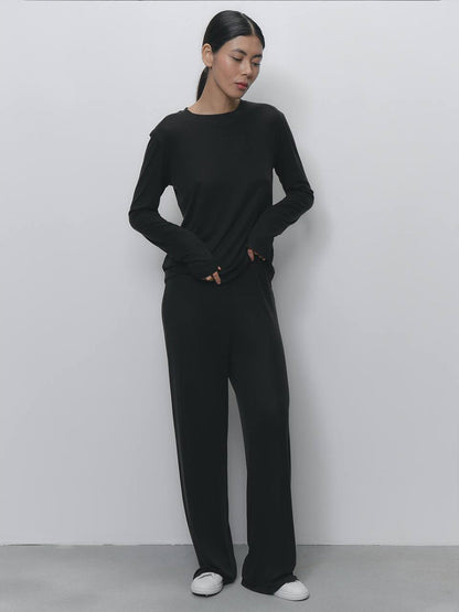 Autumn Winter Soft Modal Top Wide Leg Pants Christmas Red Two Piece Set