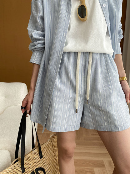 French Texture Stripe Collision Shirt Leg Shorts Two Piece