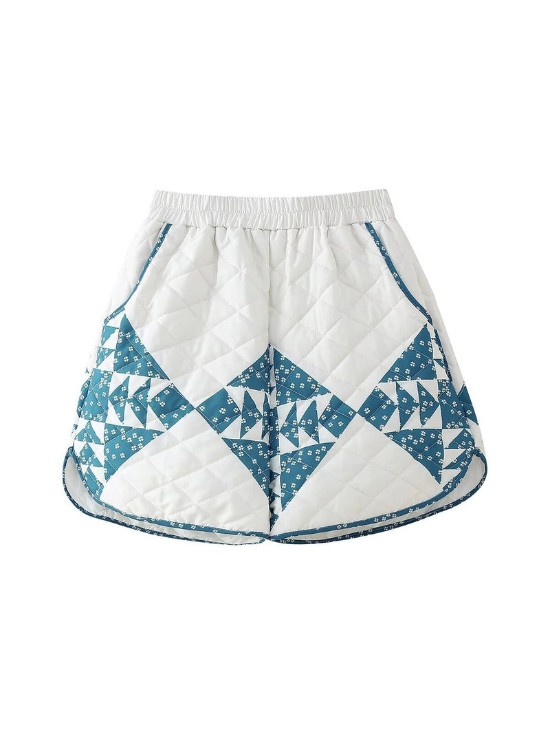 Retro Print Loose Stand Collar Jacket High Waist Shorts Coord Set