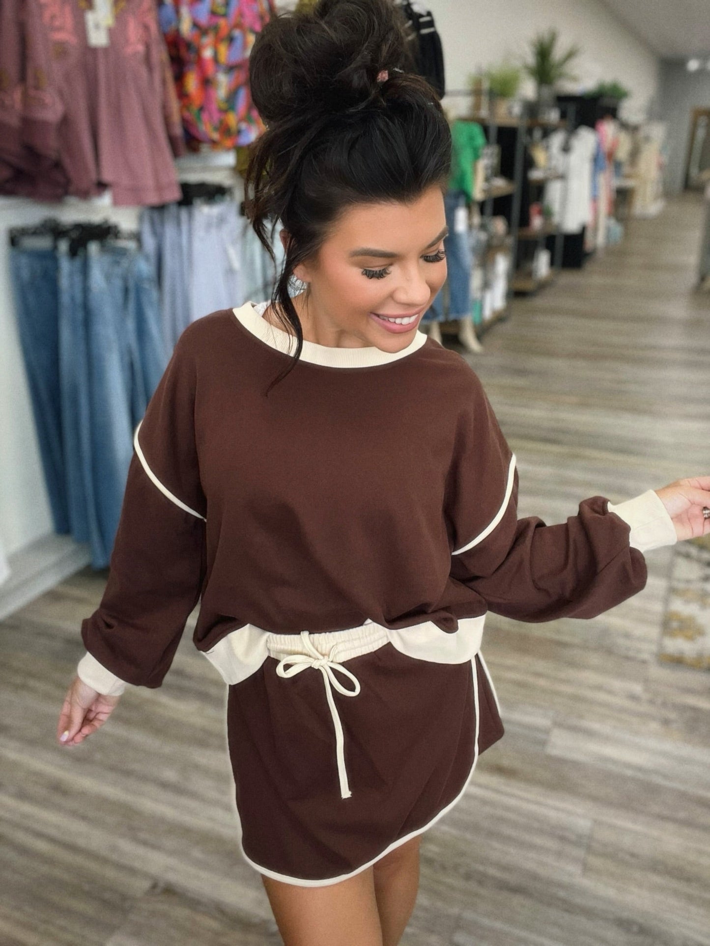 Autumn Suit Fresh Loose Multicolor Cotton Sweater Imitation Skirt Shorts