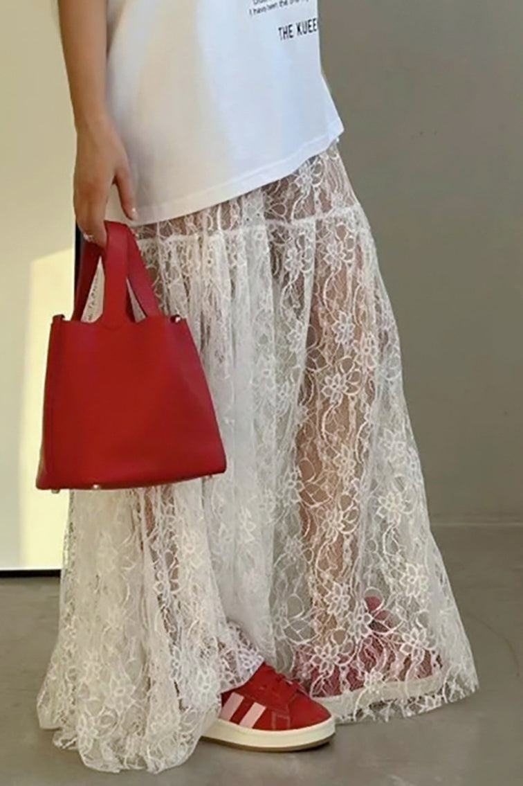 Lace Sheer High-waist A-line Skirt