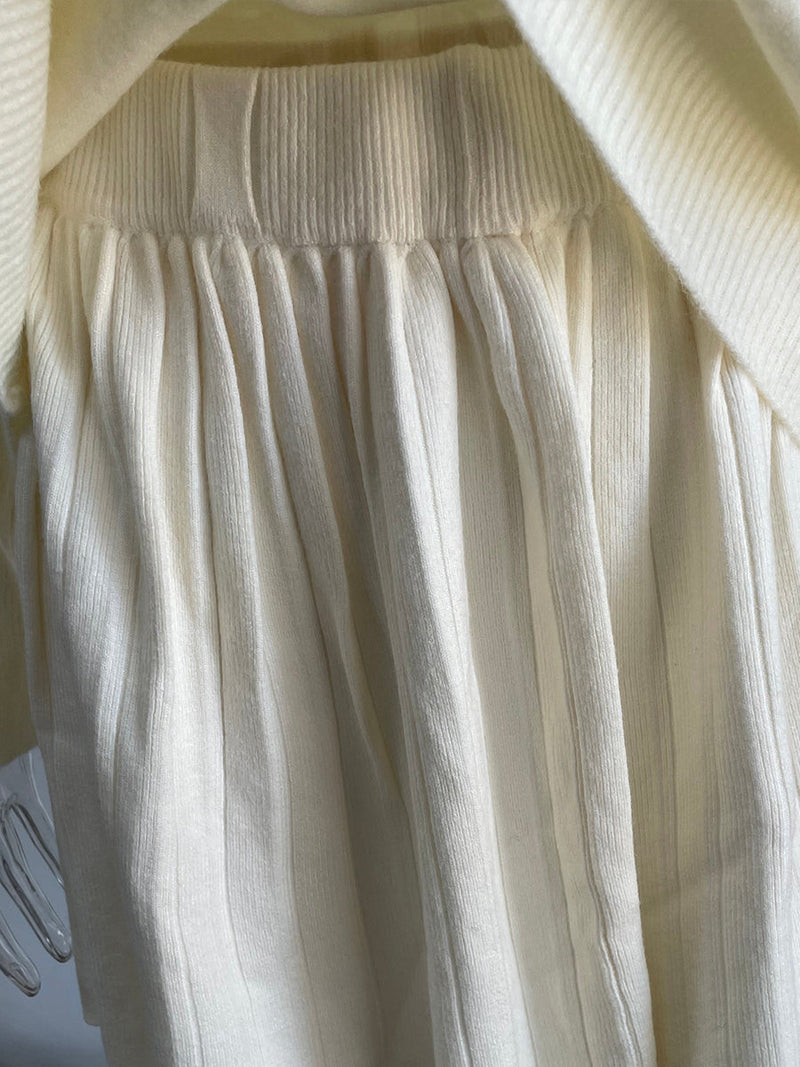 Color Round Neck Sweater Pleated Skirt Set Knitted Skirt Sets