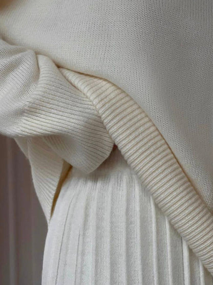 Color Round Neck Sweater Pleated Skirt Set Knitted Skirt Sets