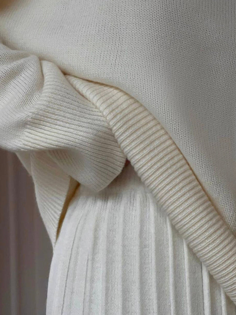 Color Round Neck Sweater Pleated Skirt Set Knitted Skirt Sets