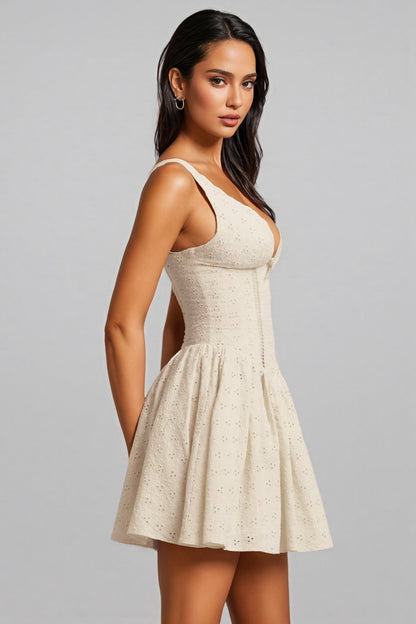 Enzof White Anglaise Bow A-line Mini Dress