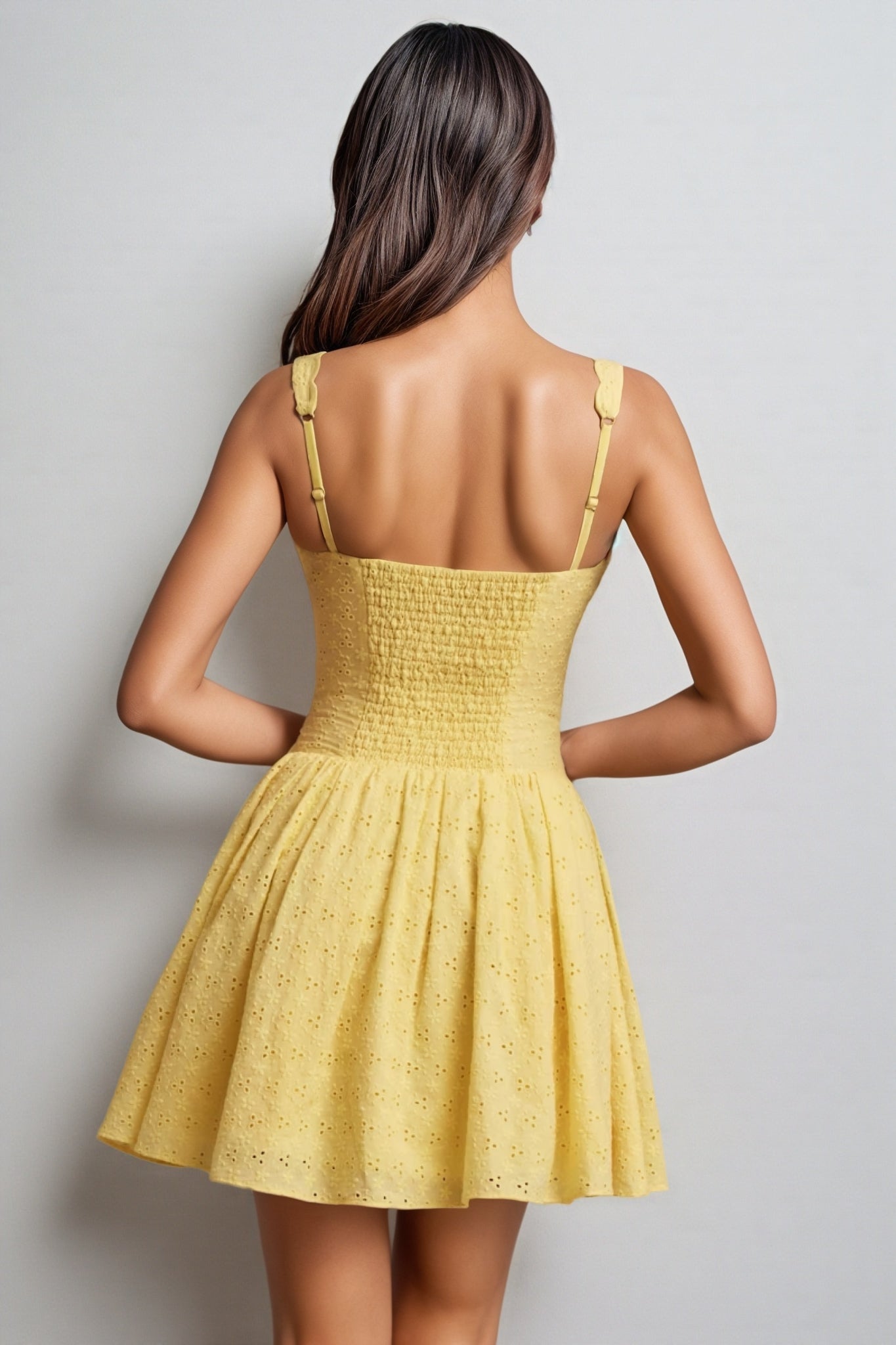 Averid Yellow Anglaise Bow A-line Mini Dress