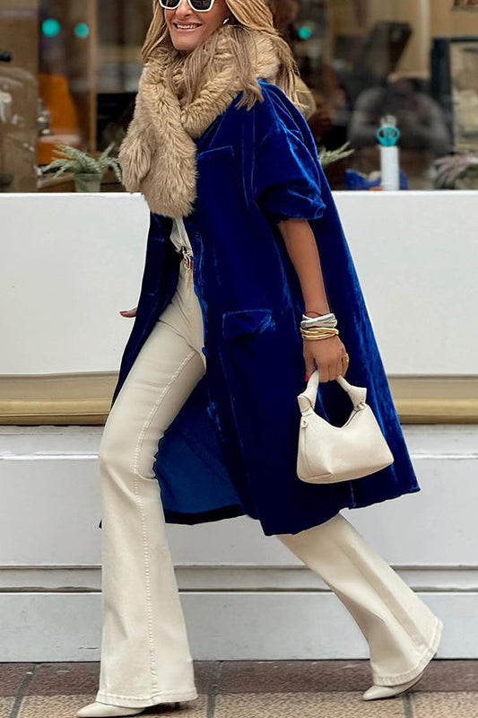 Fashionable Gold Velvet Trench Coat Long Skirt Jacket