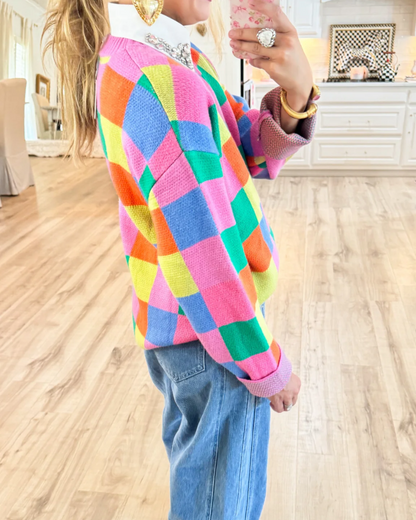 Multi Color Checkered Sweater