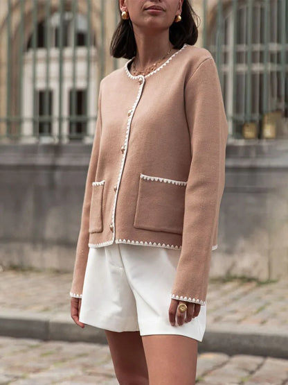 Patchwork Knitted Cardigan Autumn ’s Coat O Neck Long Sleeve Winter Female Warm Street Jacket New