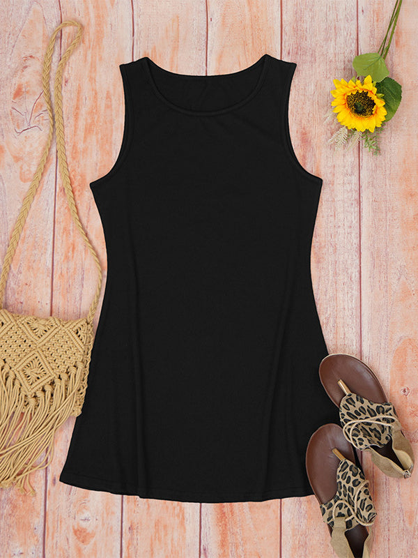 A-line Loose Color Round-neck Mini Dresses