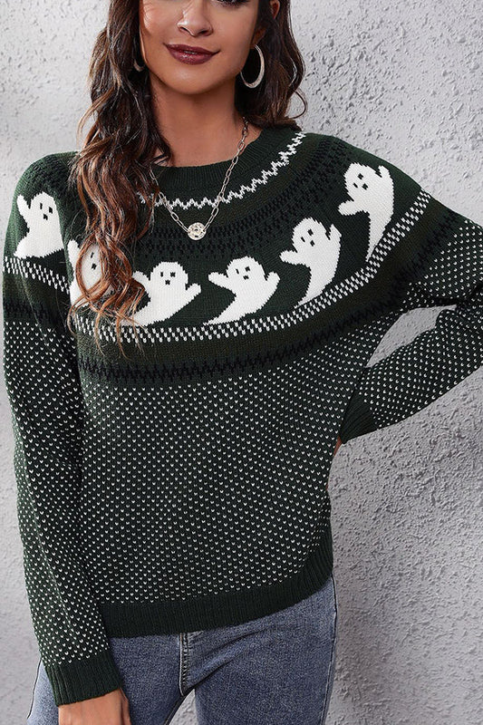 Halloween Ghost Retro Polka Dot Long Sleeve Knitted Sweater