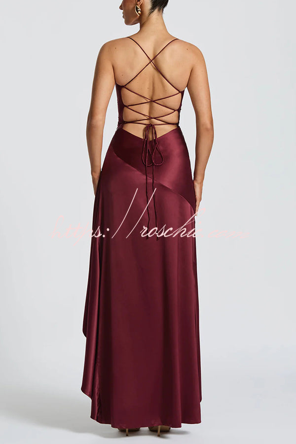 Color Backless Lace-up Irregular Ruffled Maxi Dress