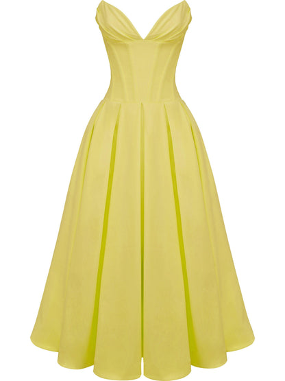 Tube Corset Pleated Flare Midi Dress
