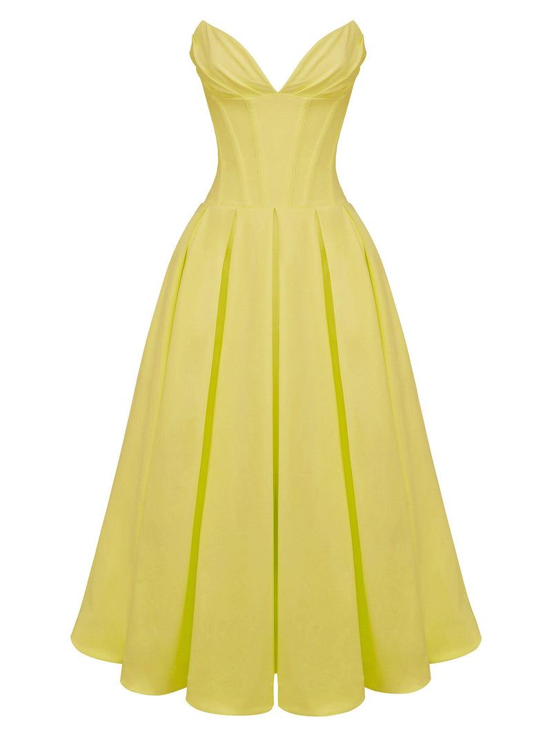 Tube Corset Pleated Flare Midi Dress