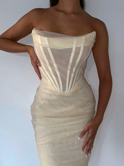 Off-shoulder Mesh Croset Party Mini Dress