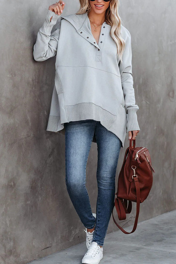 New V-neck Hooded Irregular Sweater