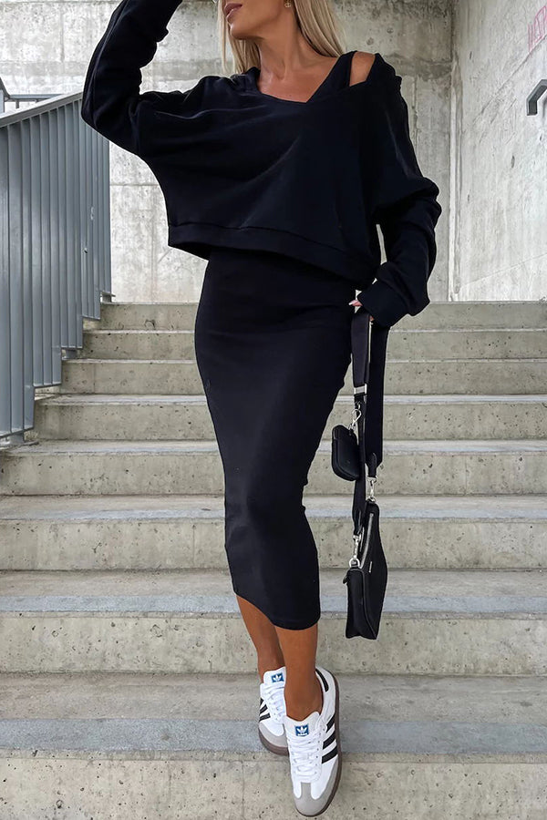 Around the World Hooded Sweatshirt and Slip Maxi Skirt Two Piece Set