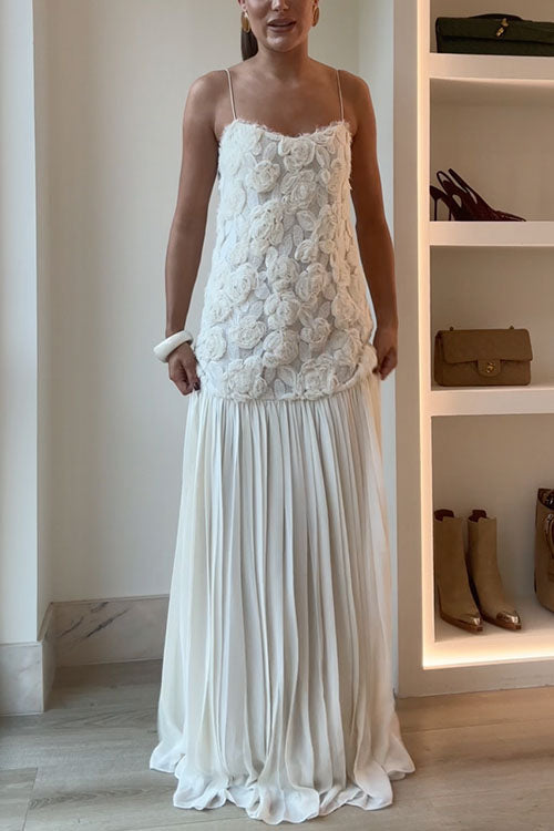 Spaghetti Strap Applique Patchwork Maxi Dress