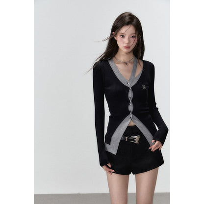 Black Knit Long Cardigan With Hollow Out Design