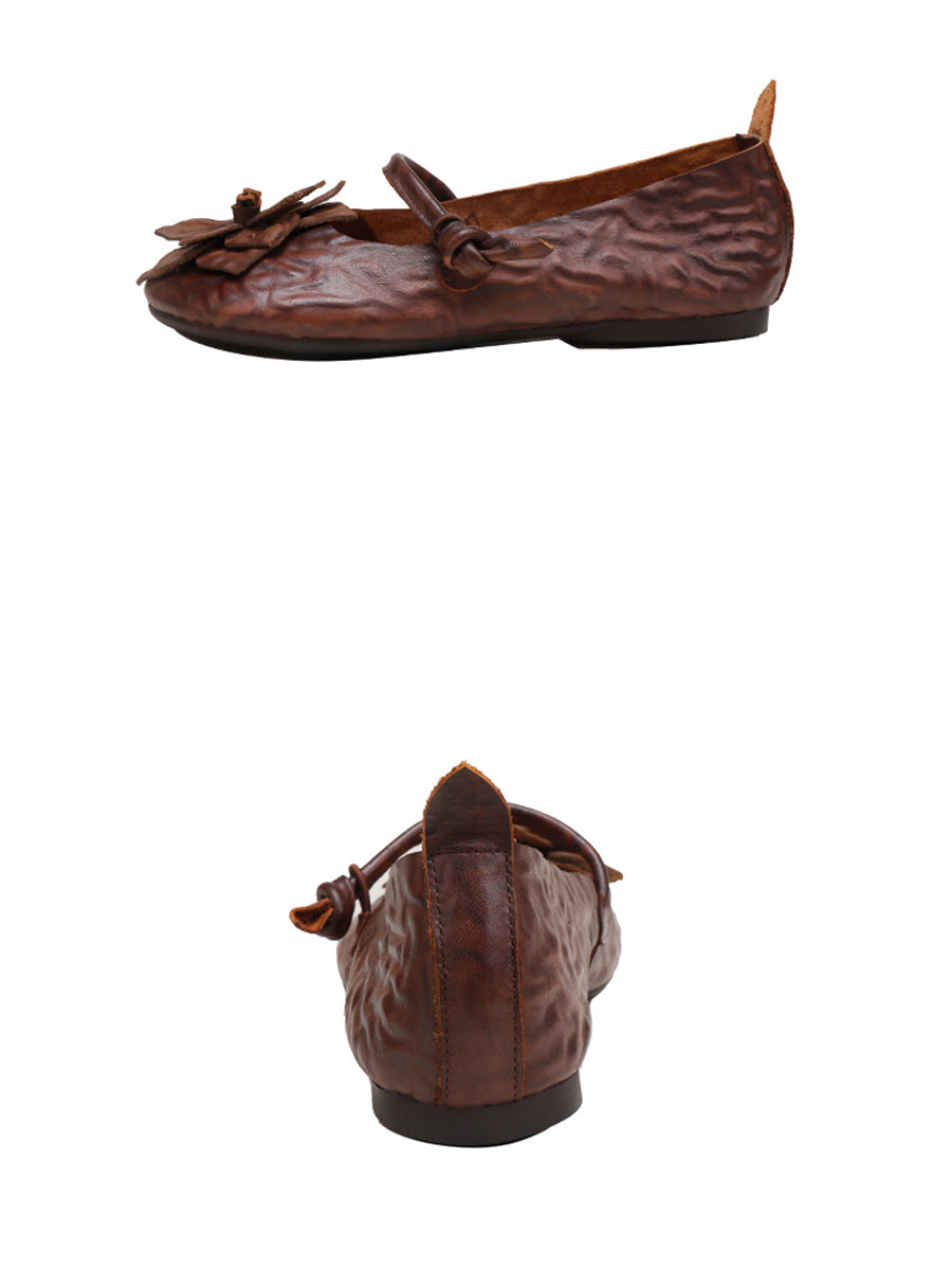 Summer Artsy Flower Leather Flat Shoes Aa1005