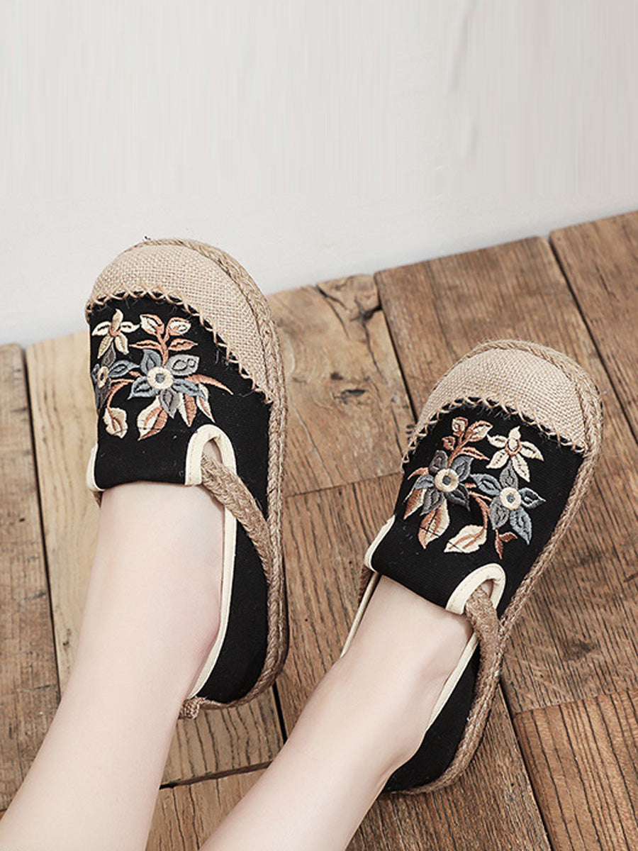 Flower Embroidery Linen Cotton Flat Shoes Ah1062
