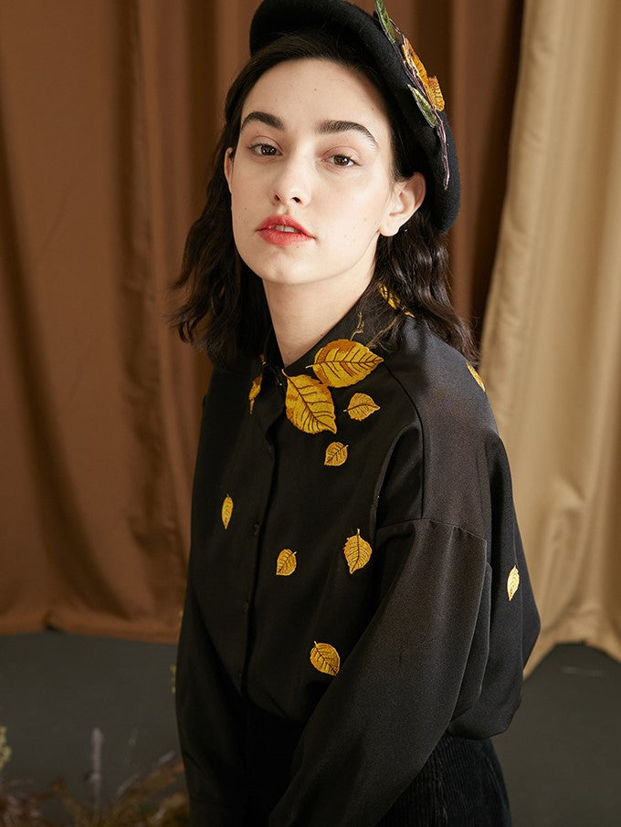 Golden Leaf Embroidered Blouse
