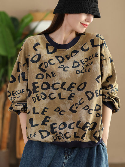 Winter Letter Print O-neck Colorblock Sweatshirt At1004