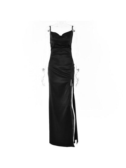 High Slit Spaghetti Strap Backless Maxi Dress