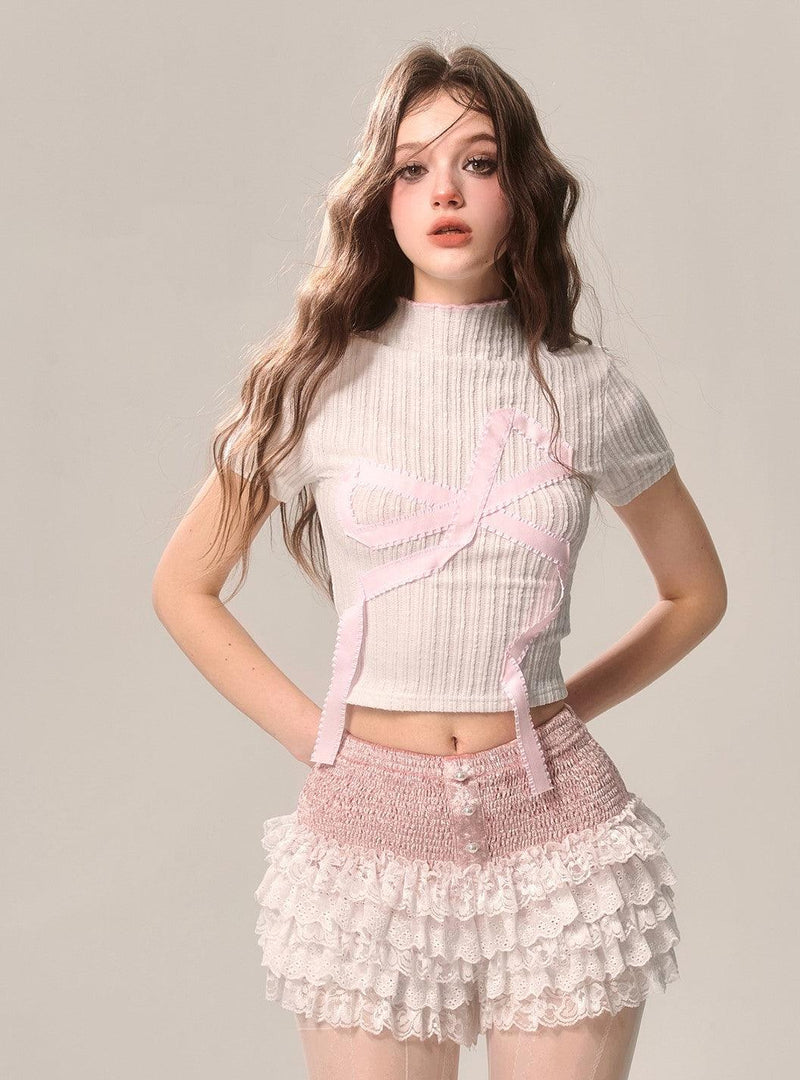 Peach Lace A-line Shorts