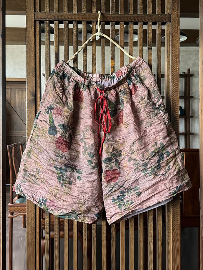 Summer Flower Loose Ramie Shorts Rr1024