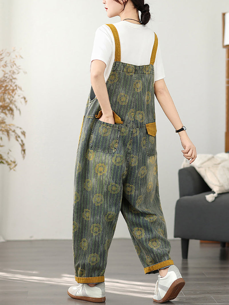 Denim Summer Stripe Flower Jumpsuits