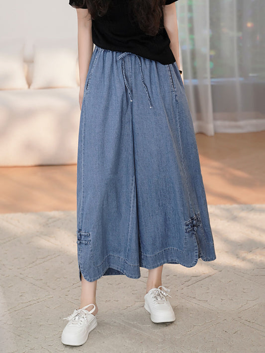 Summer Buckle Wide-leg Denim Pants Cx031