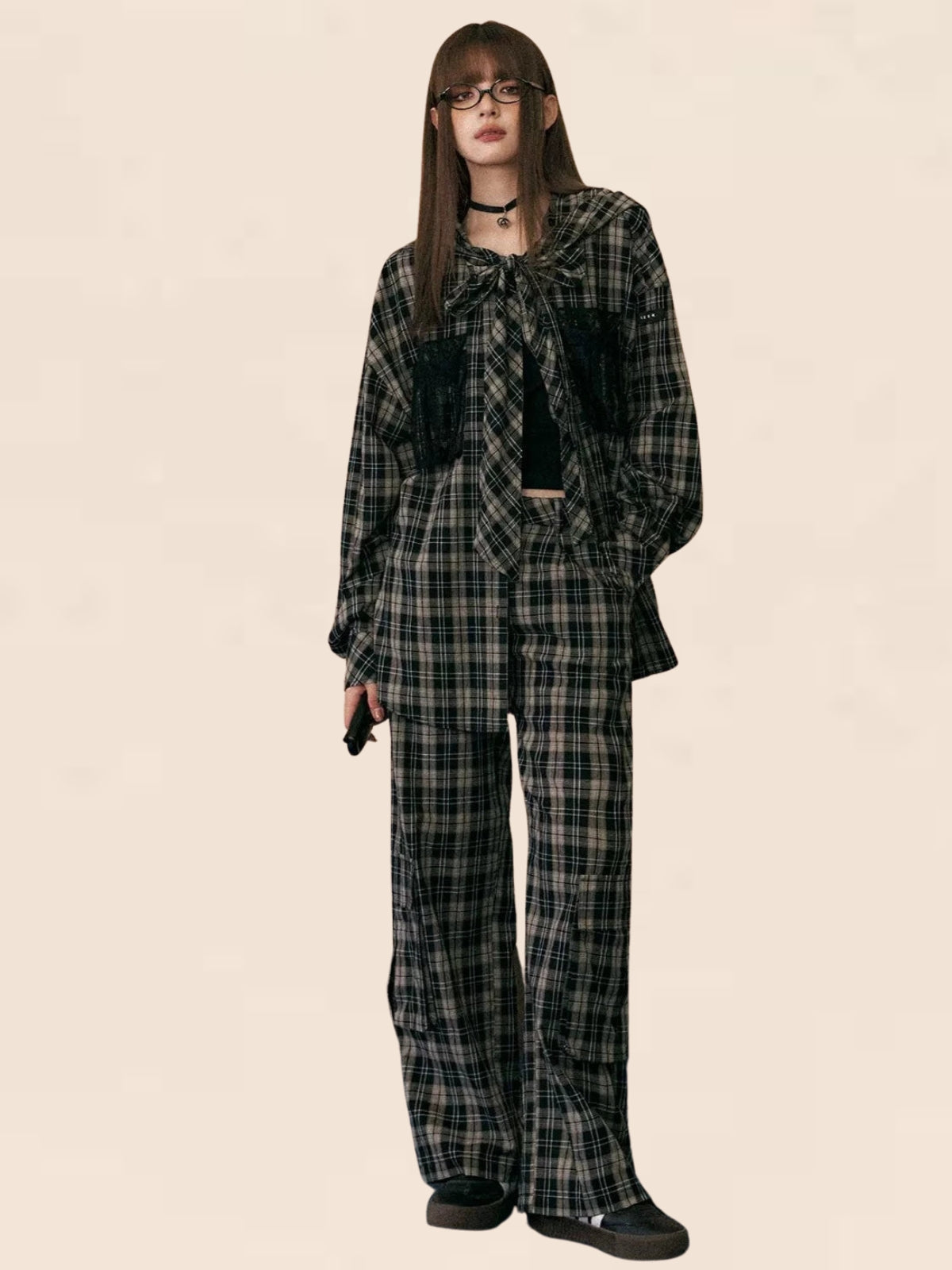 Plaid Bow Tie Two-piece Set-up