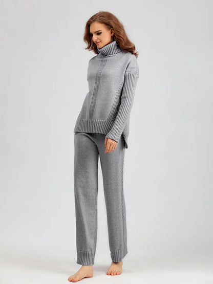 Scarlett - High-neck Knit Sweater & Loose Pants Set