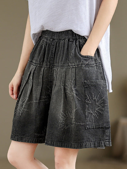 Summer Retro Star Jacquard Denim Fifth Pants Cc012