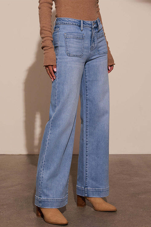 Straight Wide Leg Denim Pants