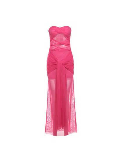 See Through Tied Tube Cutout Drapped Maxi Dress