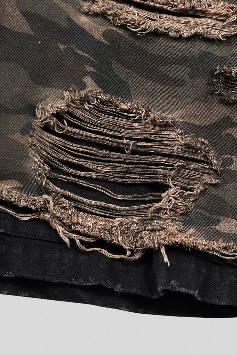 Double-layered Shredded Camo Shorts