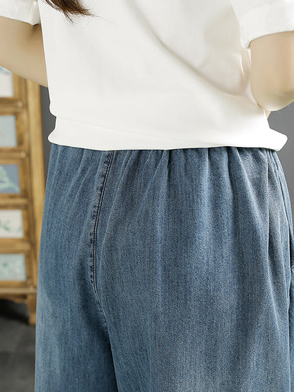 Summer Embroidery Denim Wide-leg Pants Sc1045