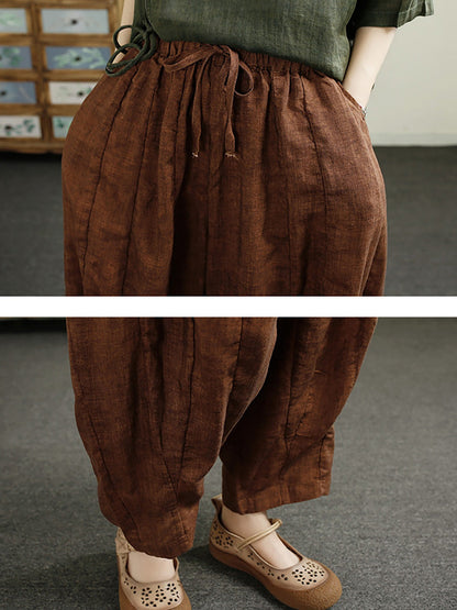 Summer Retro Spliced Harem Linen Pants Cx010
