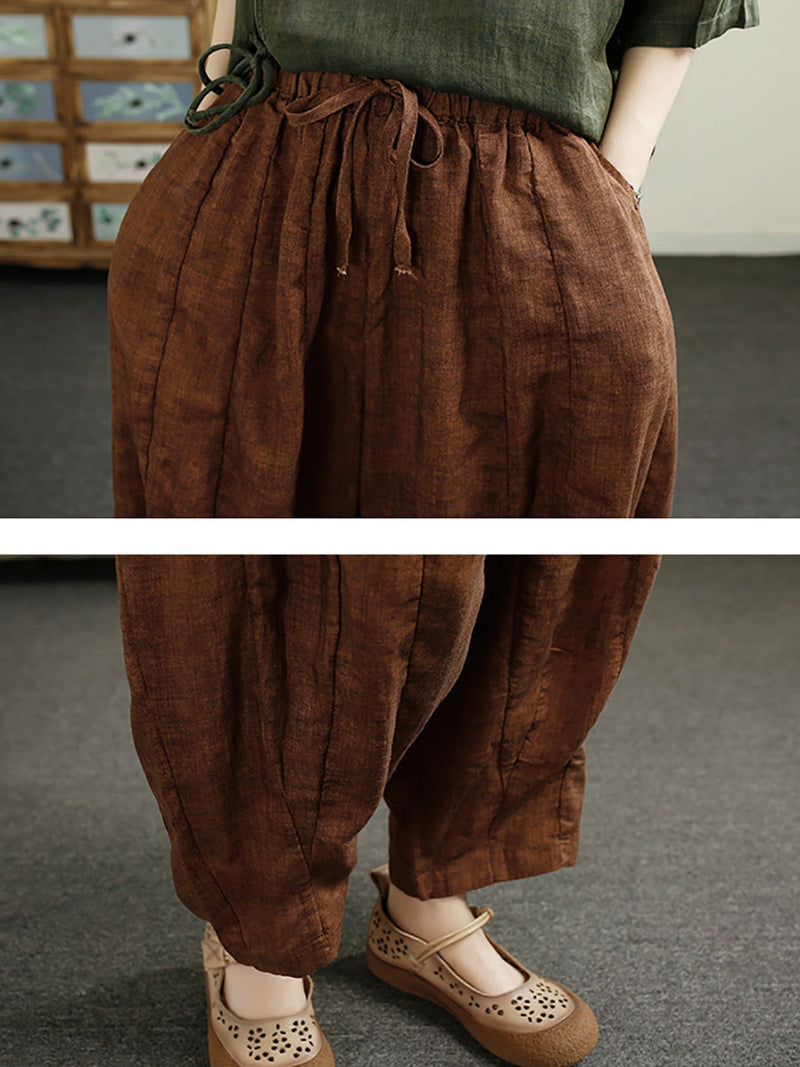 Summer Retro Spliced Harem Linen Pants Cx010