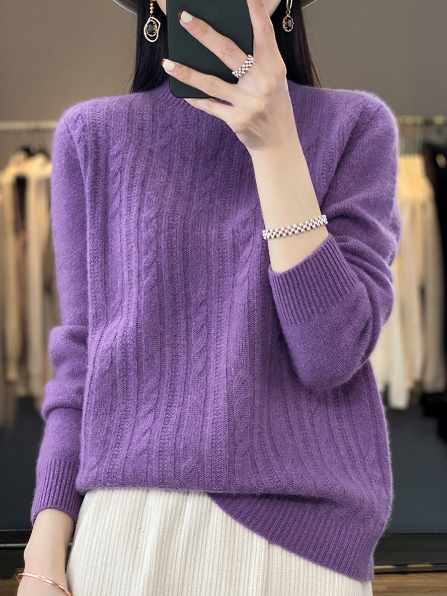 Autumn Cable Knit 100%wool Half Turtleneck Sweater Qn027