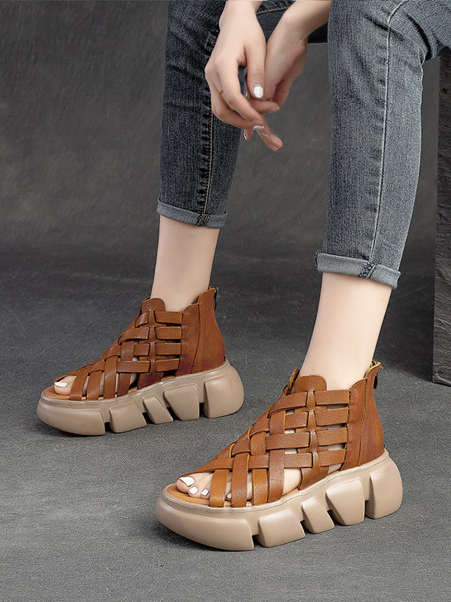 Summer Leather Weave Platform Sandals As1016