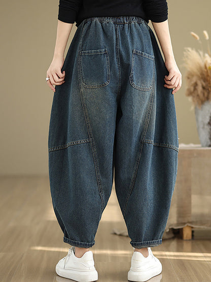Autumn Denim Spliced Harem Pants Qu027