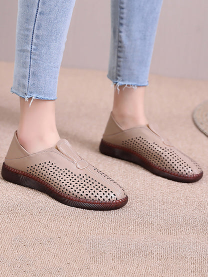 Summer Leather Cutout Flat Shoes Hh048