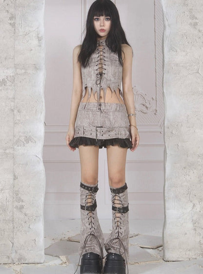 Ariadnaw Grunge Layered Mini Skirt With Matching Leg Warmers - Gray/black ()