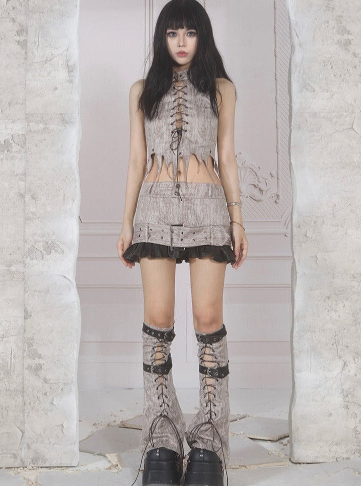 Ariadnaw Grunge Layered Mini Skirt With Matching Leg Warmers - Gray/black ()