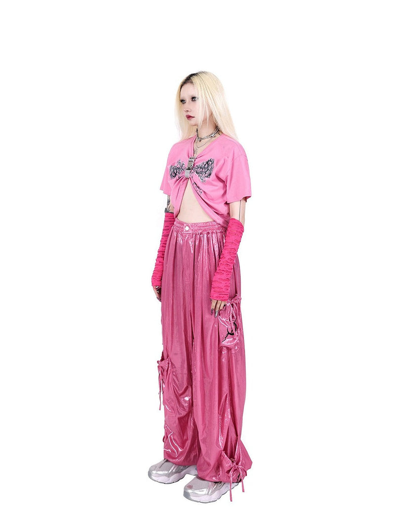 Pinkspink Metallic Cargo Balloon Pants - Silver/hot Pink