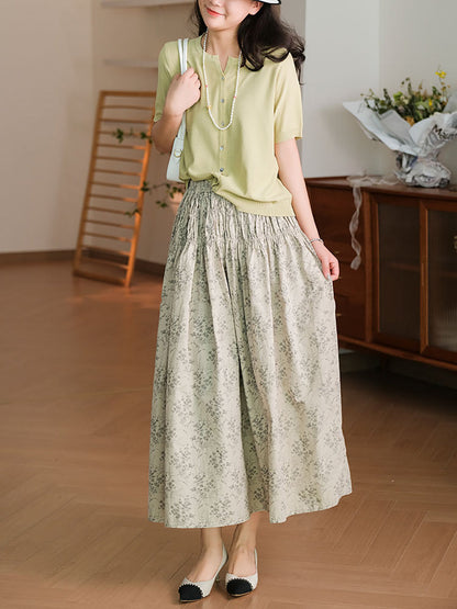 Summer Artsy Shirred Cotton Skirt We1042