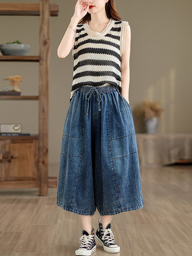 Summer Denim Spliced Wide-leg Pants Pp1002